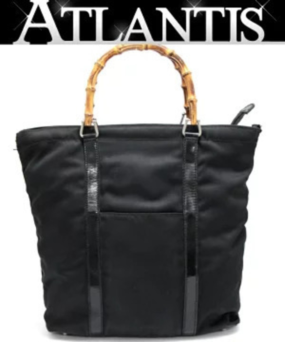 Gucci Bamboo Tote Bag Canvas Black